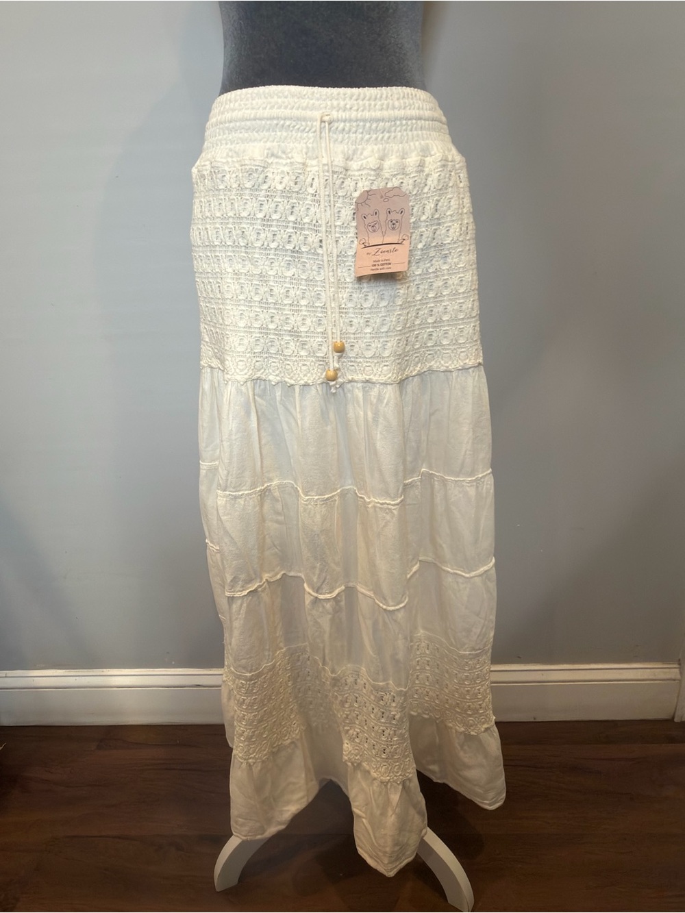 Bohemian Crochet-Tiered Maxi Skirt in Cream